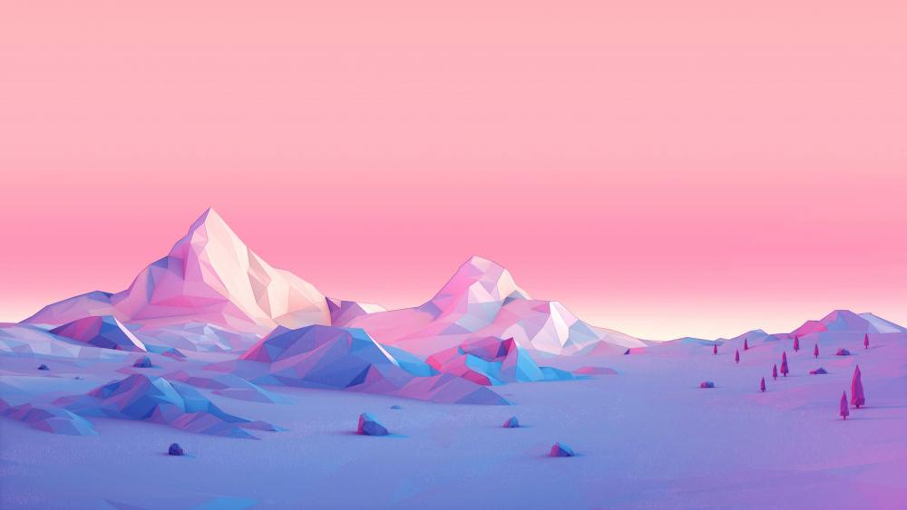 Pink low-poly landscape wallpaper