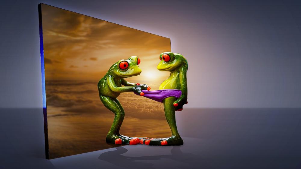 Dancing Frogs in Fantasy Sunset wallpaper