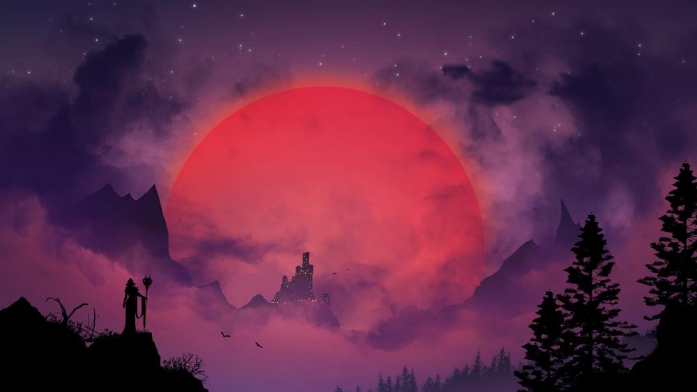 Mystical Pink Moon Over Enchanted Kingdom wallpaper