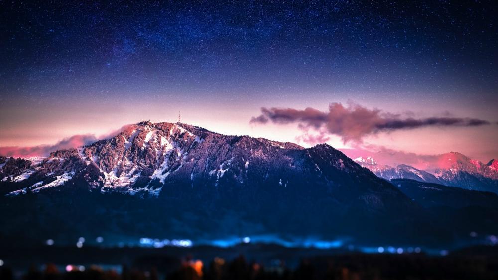 Majestic Mountain Under Starry Sky wallpaper