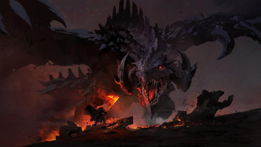 Dragon's Fury Unleashed in Fiery Battle wallpaper
