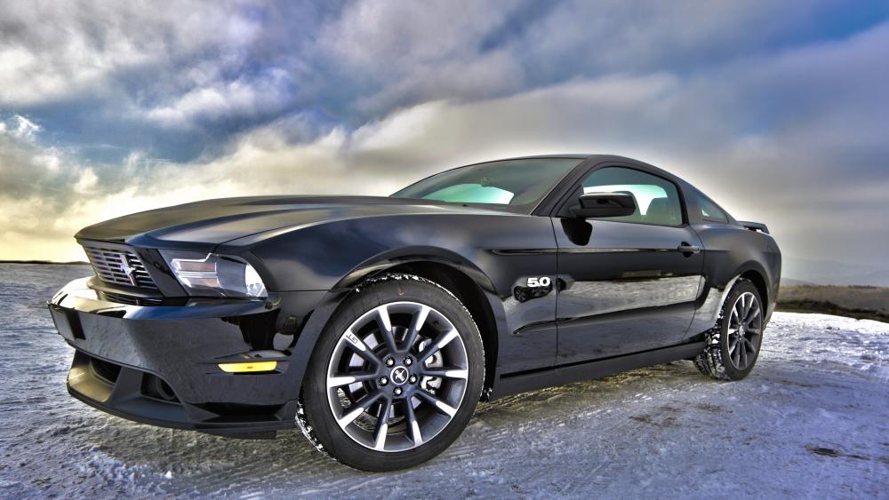 Sleek Black Dream Car on a Winter Road wallpaper