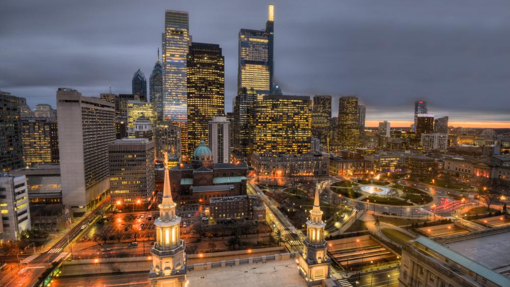 Stunning Urban Twilight Scene in 4K Resolution wallpaper