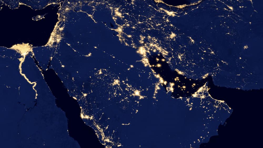 Night Lights of the Nile River Delta, the Levant, Iran & the Arabian Peninsula v2012 wallpaper