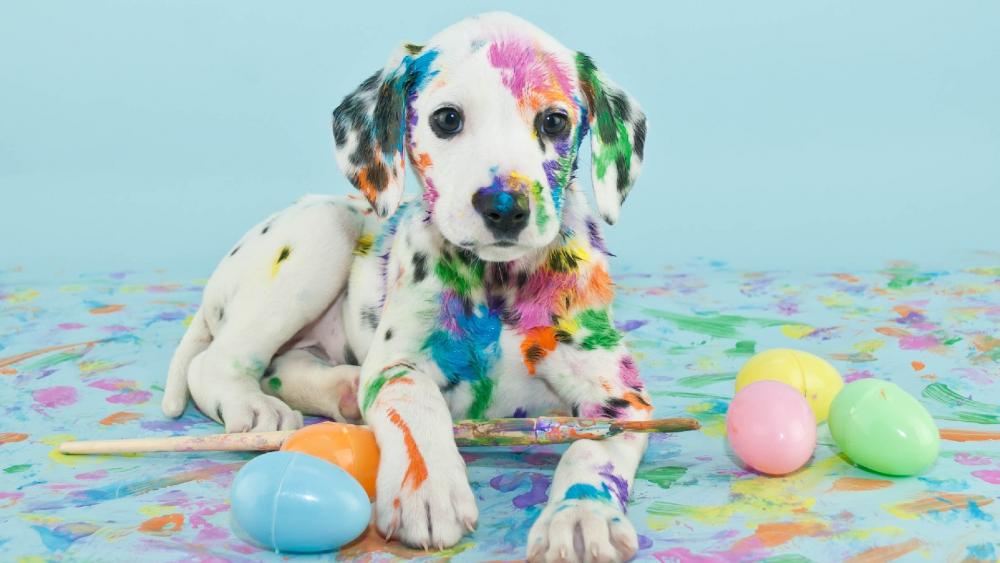Colorful Easter Puppy Fun wallpaper