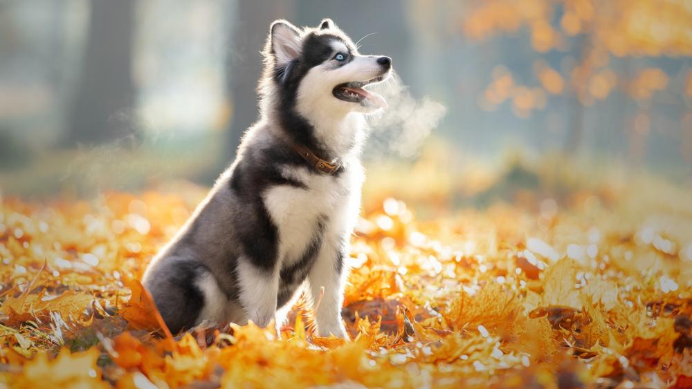 Majestic Husky Embracing Autumn Bliss wallpaper