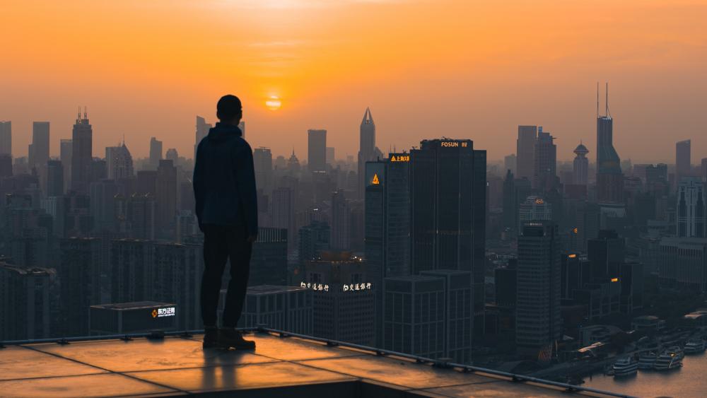 Sunset Cityscape Skyline Silhouette wallpaper