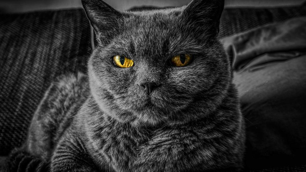 Intense Gaze of a Grey Feline wallpaper