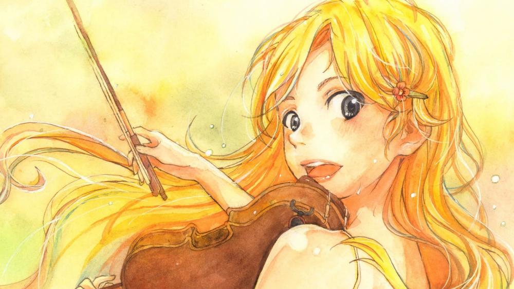 Harmony in Watercolors - Anime Violinist wallpaper