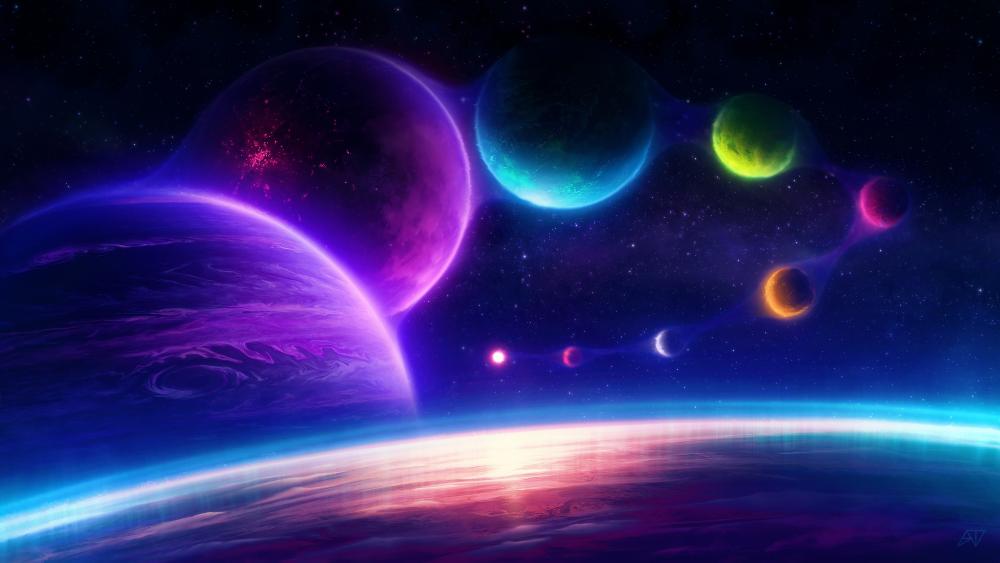 Fantasy Universe with glowing planets wallpaper