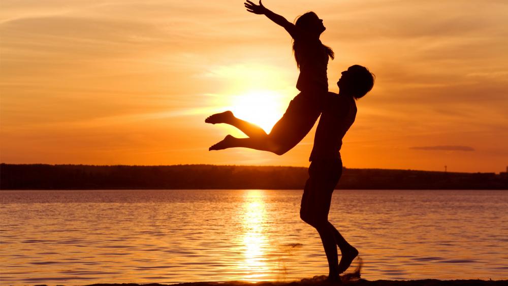 pair feelings freedom tenderness support  sunset romance relations wallpaper