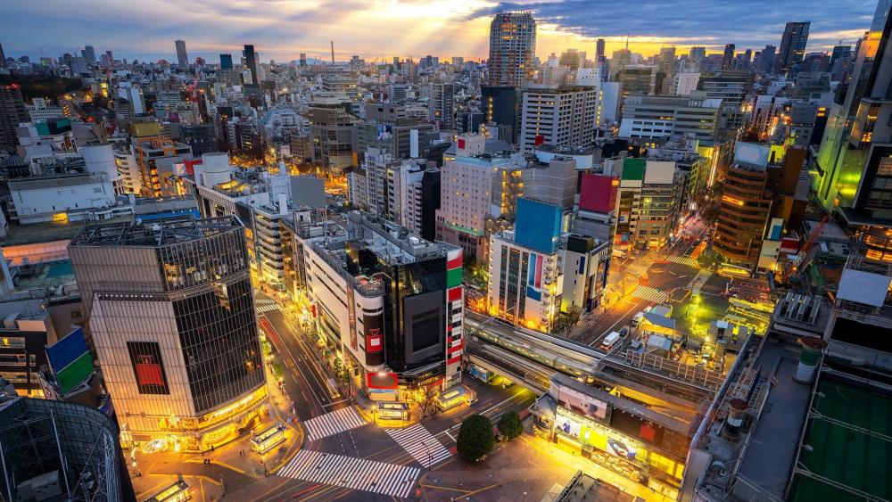 Vibrant Cityscape at Dusk wallpaper