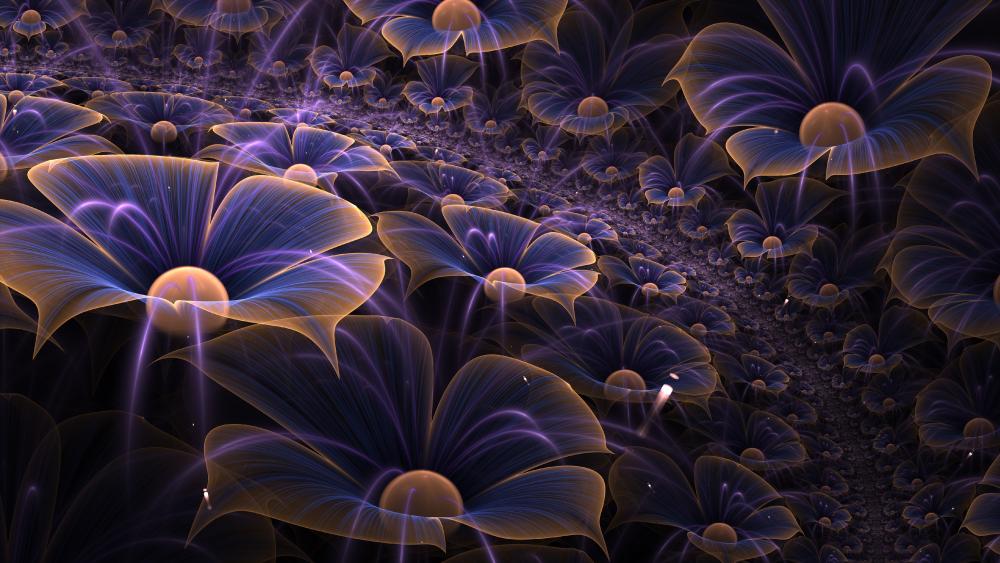 Glowing abstract flower fractal digital art wallpaper