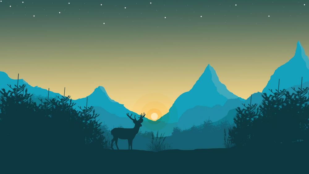 Minimalist Dawn with Majestic Deer wallpaper