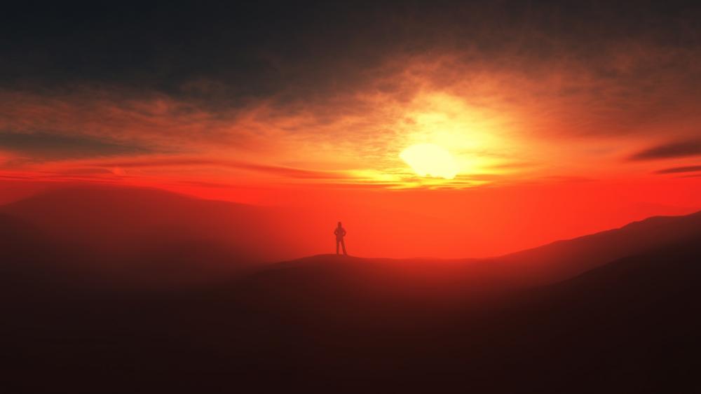 Alone in the sunset wallpaper