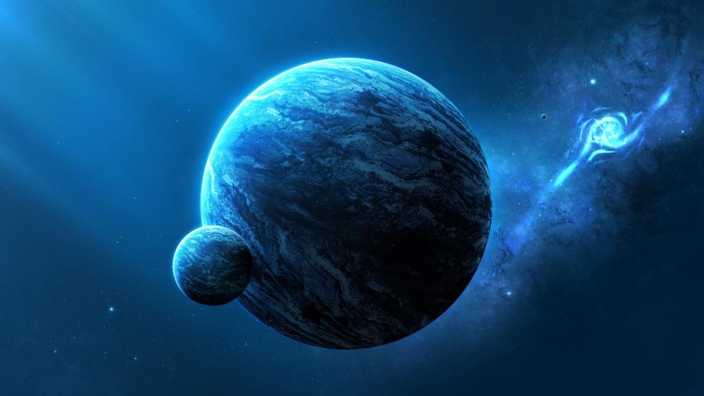 Mystic Blue Orbs In Space wallpaper