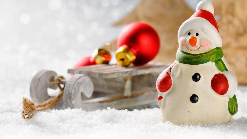 Festive Snowman and Christmas Ornaments wallpaper