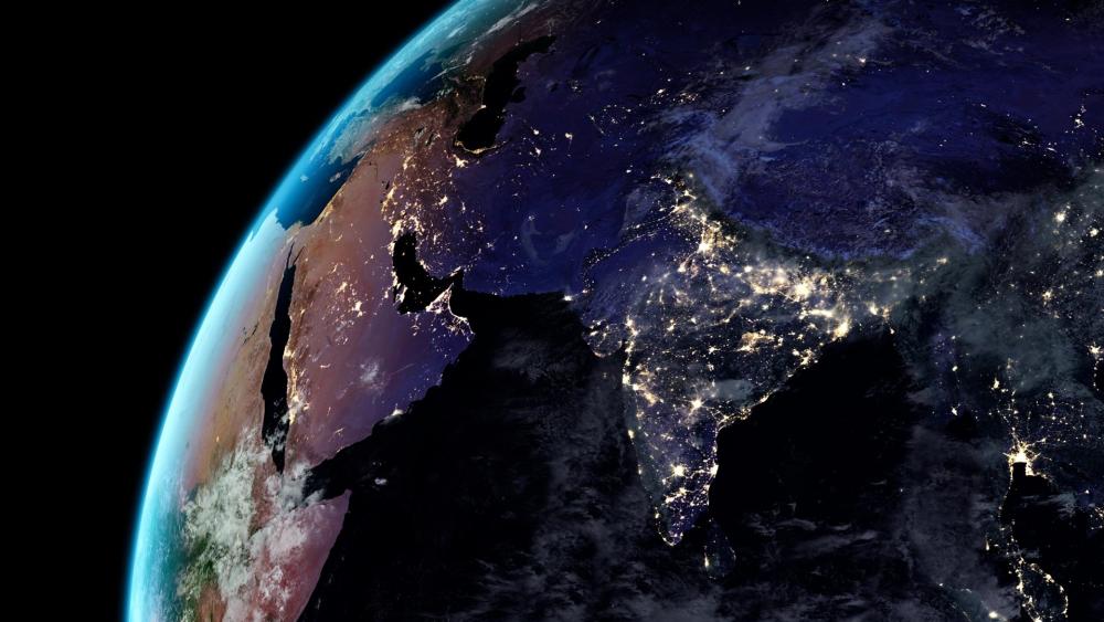 Glimmering Lights of Asia from Space wallpaper
