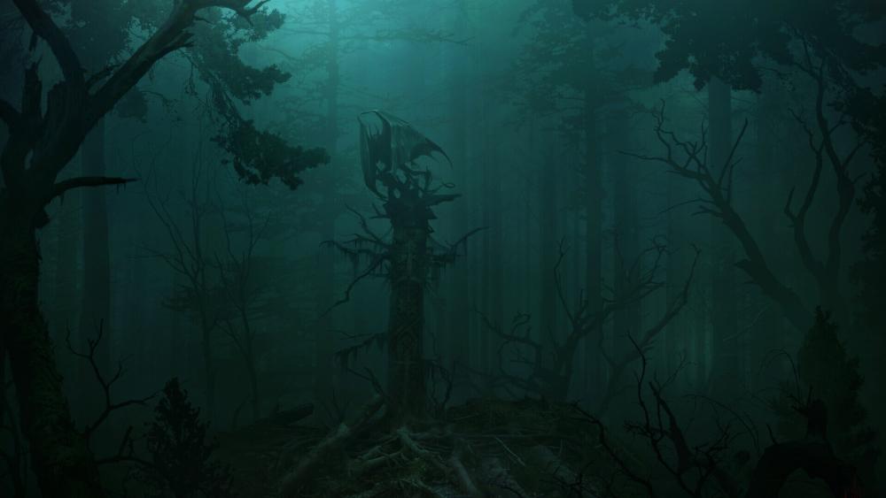 Mystical Night in the Creepy Forest wallpaper