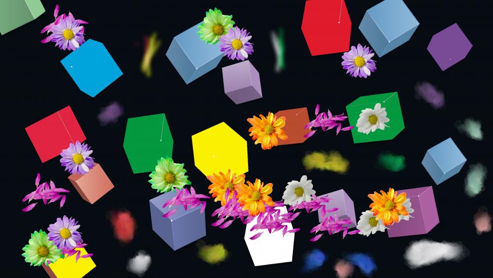 Flowery cubes wallpaper