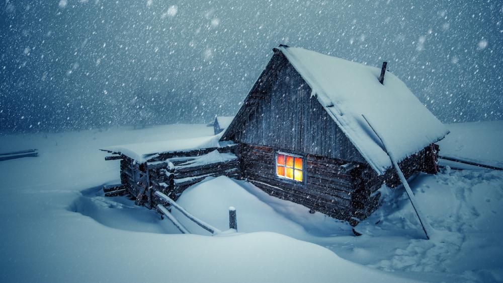Winter Cottage Sanctuary in Snowfall wallpaper
