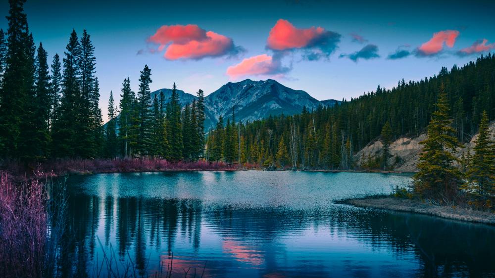 Twilight Serenity at a Mountain Lake wallpaper