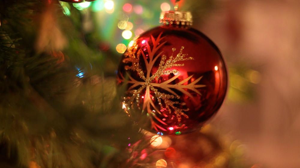 Sparkling Red Christmas Ornament Delight wallpaper