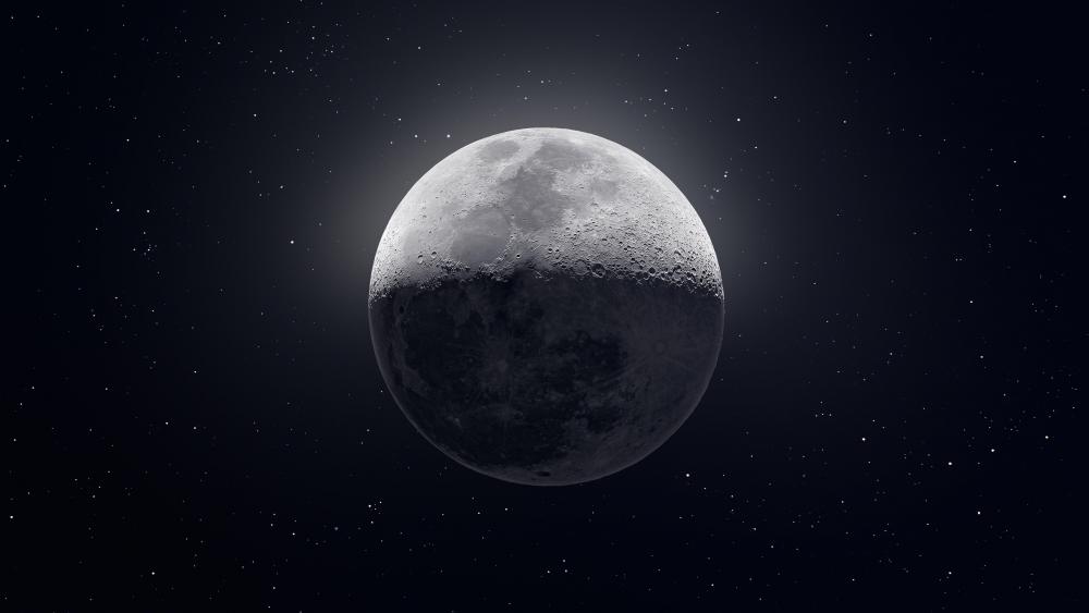 Mystic Full Moon in Starlit Silence wallpaper