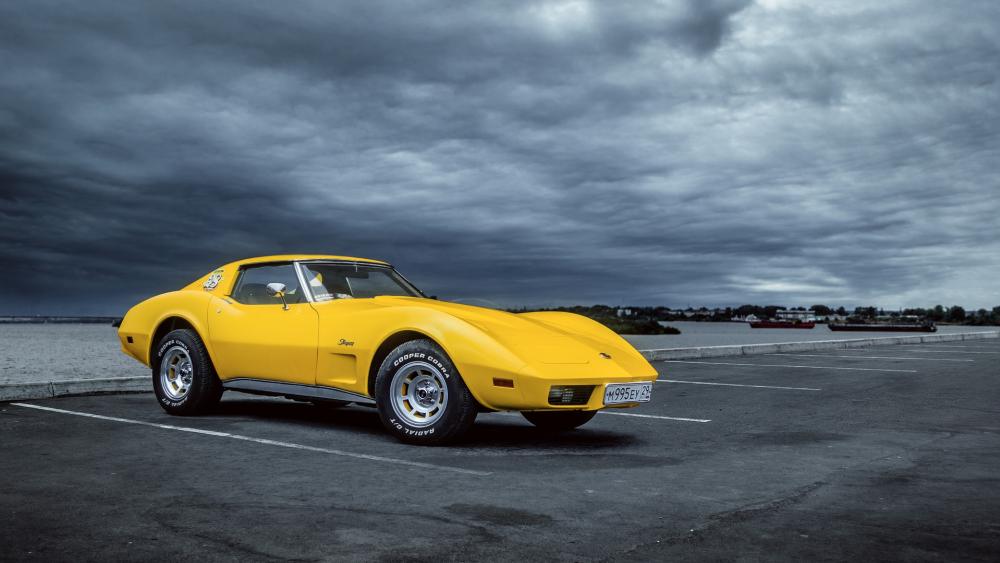 Yellow Classic Car by the Waterfront wallpaper