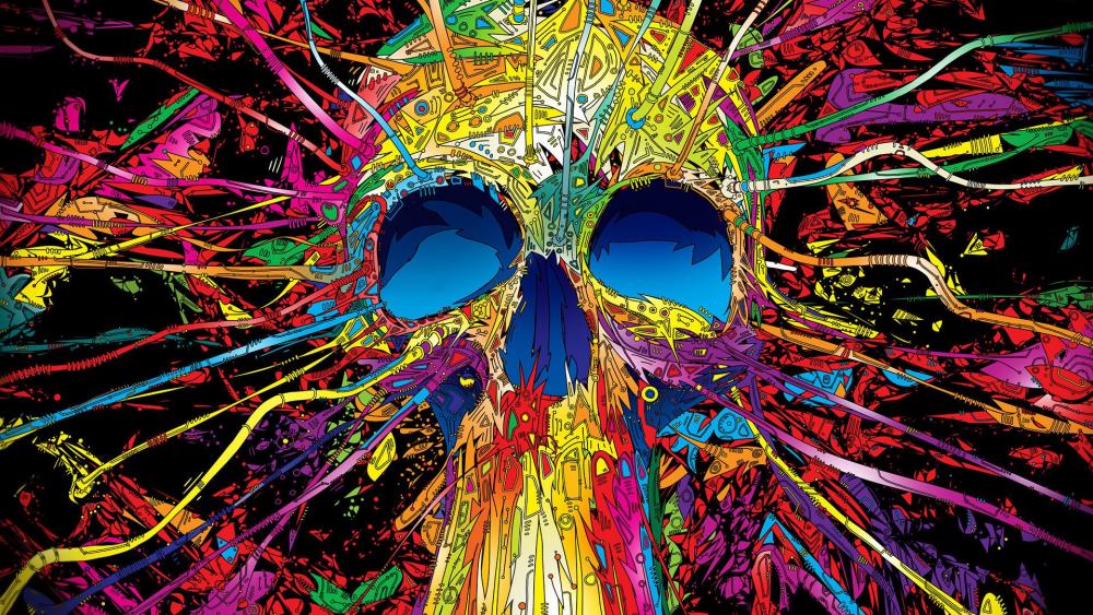 Vibrant Skull Explosion of Color wallpaper