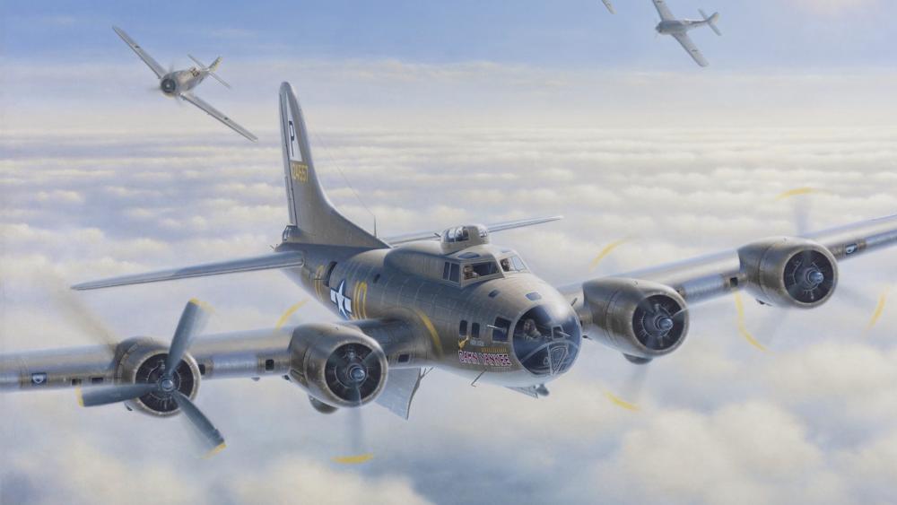 Vintage Warplanes Soaring High in the Clouds wallpaper