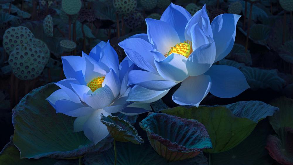 Blue lotus flowers wallpaper