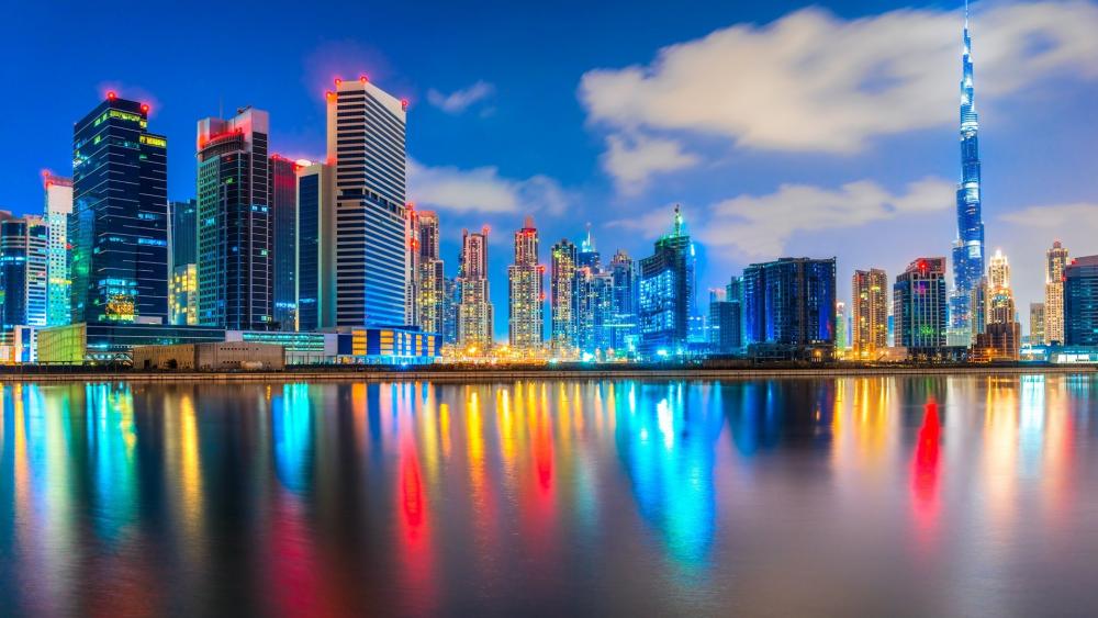 Colorful lights of Dubai with Burj Khalifa wallpaper