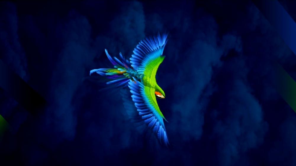 Blue green bird in blue sky wallpaper