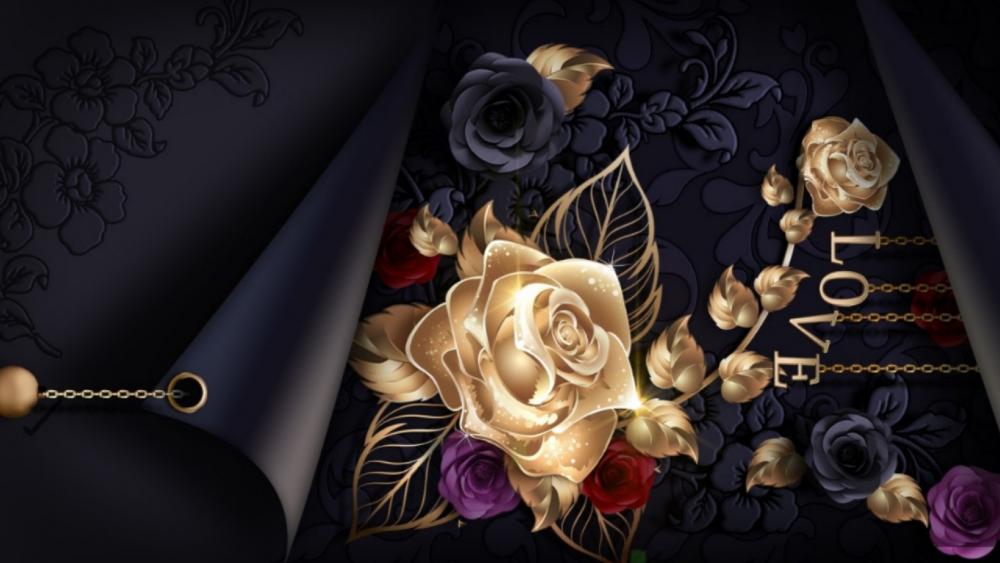 Best Premium Valentine's Day gold flower wallpaper