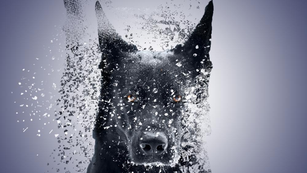 Mystical Black Dog in Water Splash Magic wallpaper