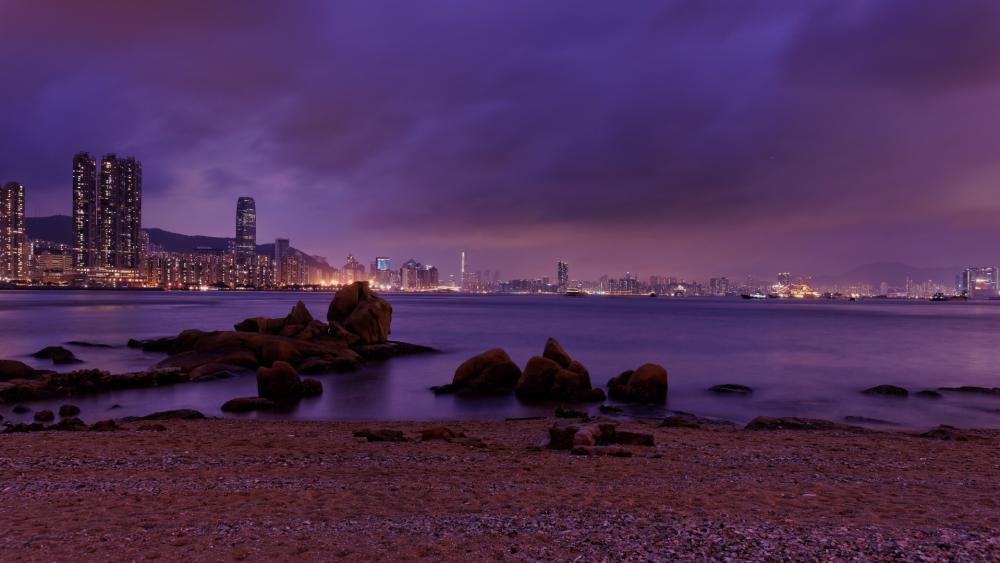 Hong Kong sea at night wallpaper