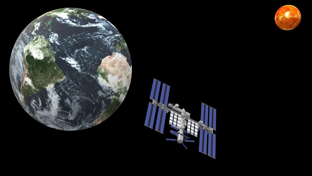 Earth and orbital station wallpaper
