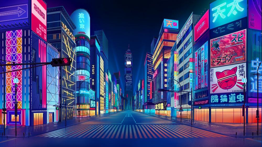 Vibrant Anime Metropolis at Twilight wallpaper