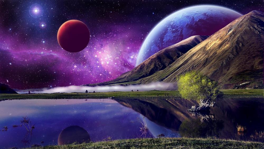 Mystical Planetary Vista at Twilight wallpaper