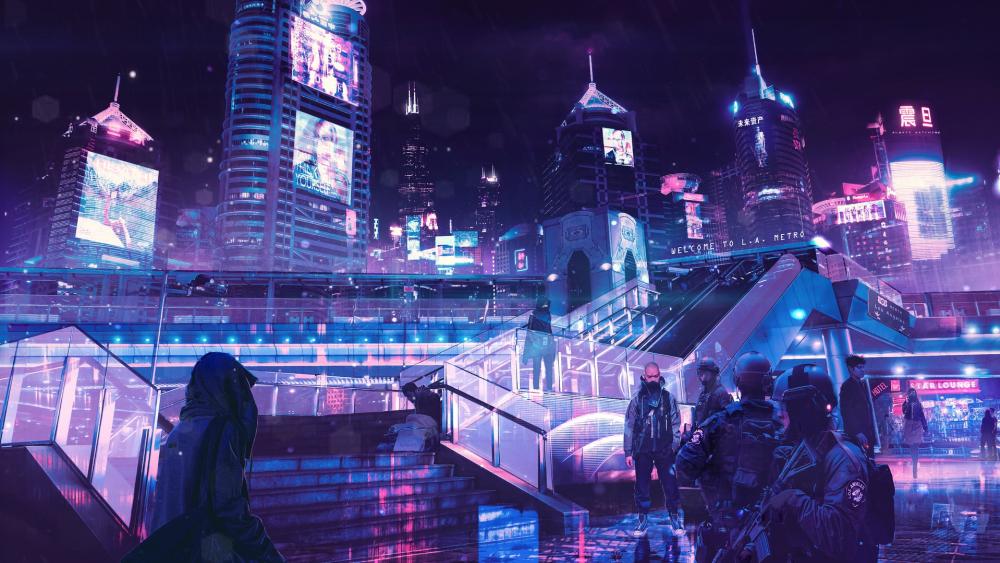 Vibrant Cyberpunk Metropolis at Night wallpaper