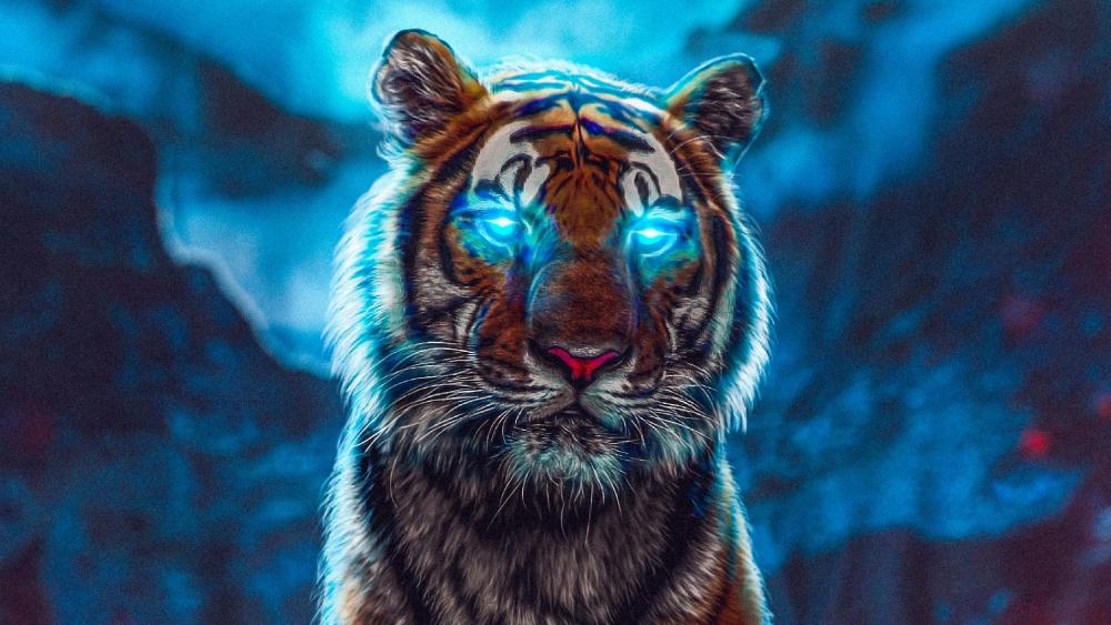 Mystical Tiger with Luminescent Gaze wallpaper