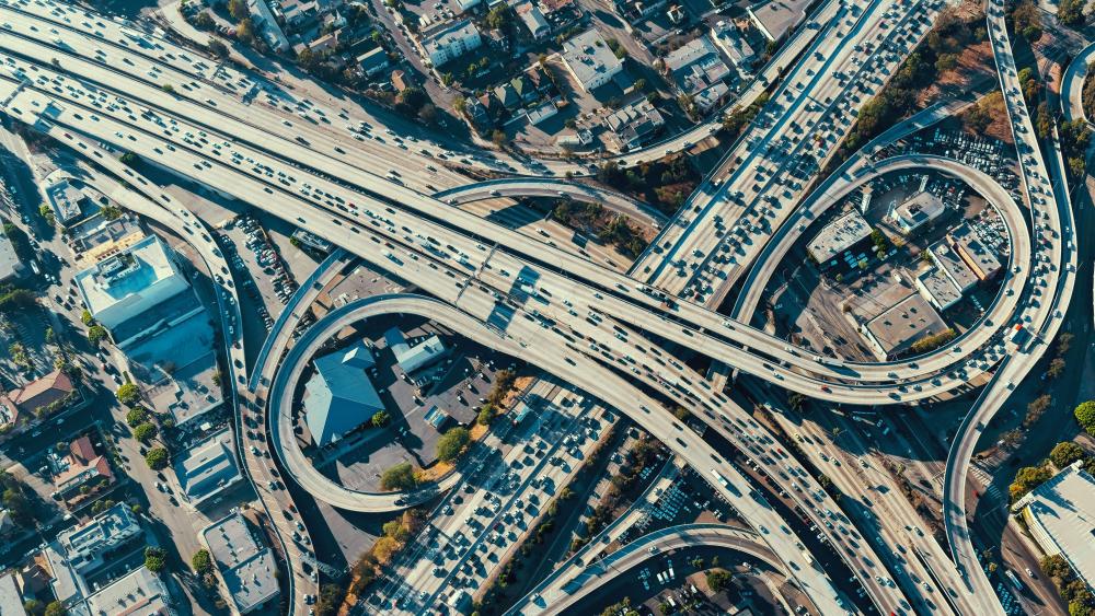 Aerial View of a Los Angeles Freeway Interchange wallpaper