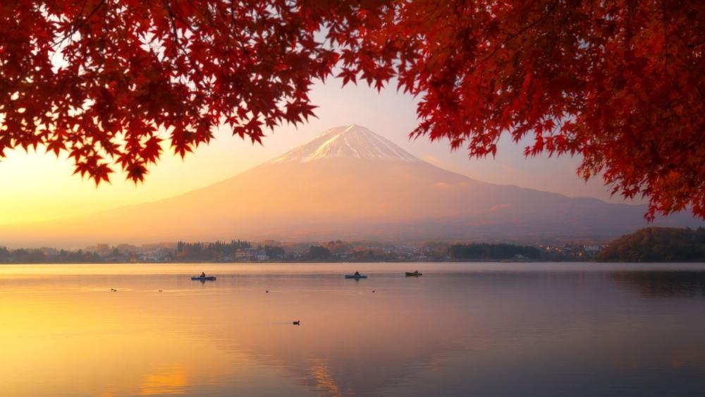 Red mapple leaves and Mount Fuji wallpaper