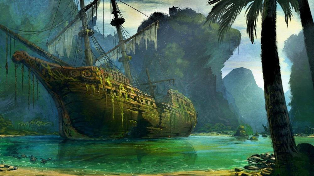Shipwreck in the lagoon wallpaper