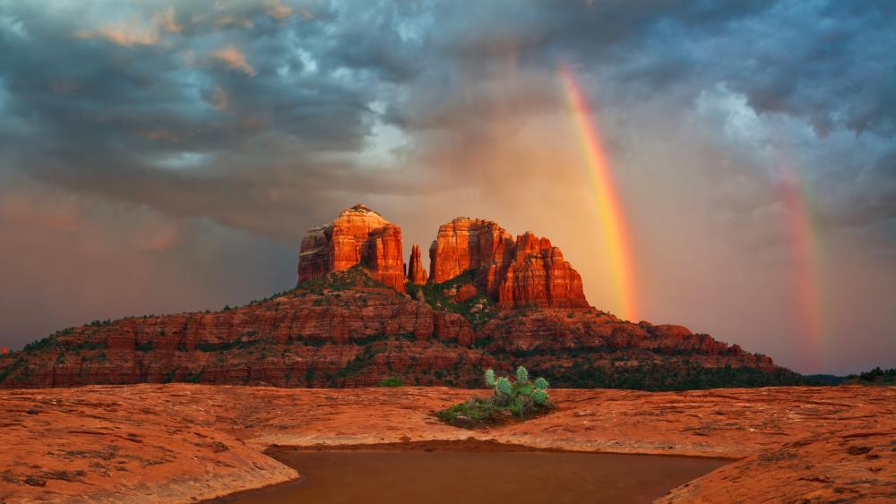 Cathedral Rock with rainbow wallpaper