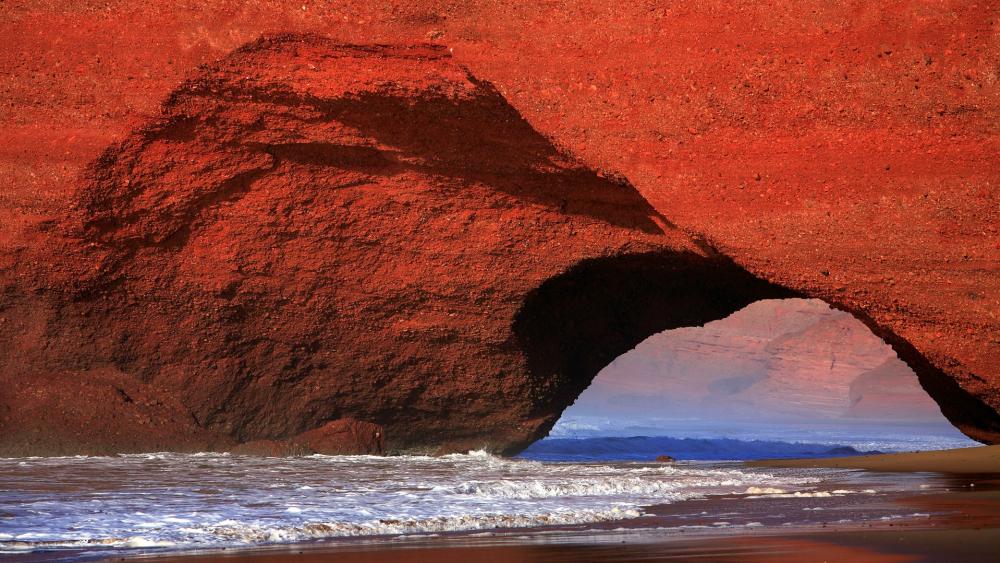 Majestic Red Rock Arch by the Sea wallpaper