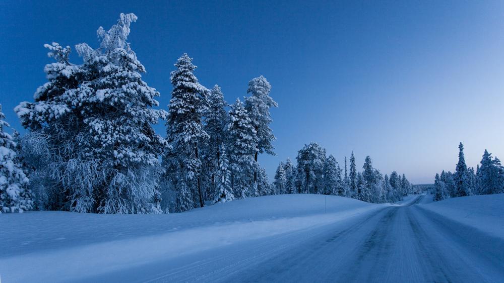 Snowy Winter Landscape at Dusk wallpaper