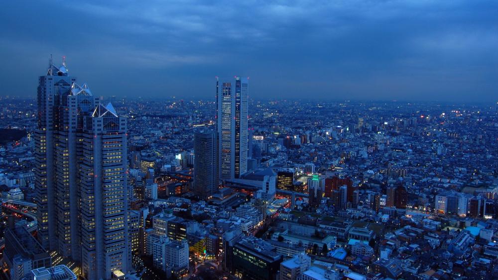 Urban Nightscape in a Modern City wallpaper