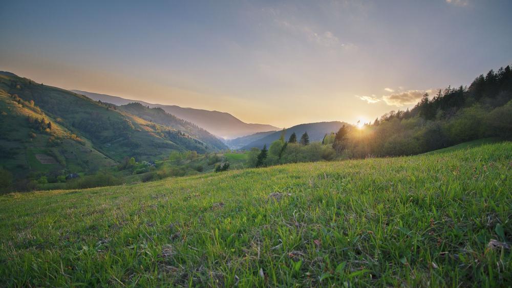 Serene Sunset Over Rolling Hills wallpaper